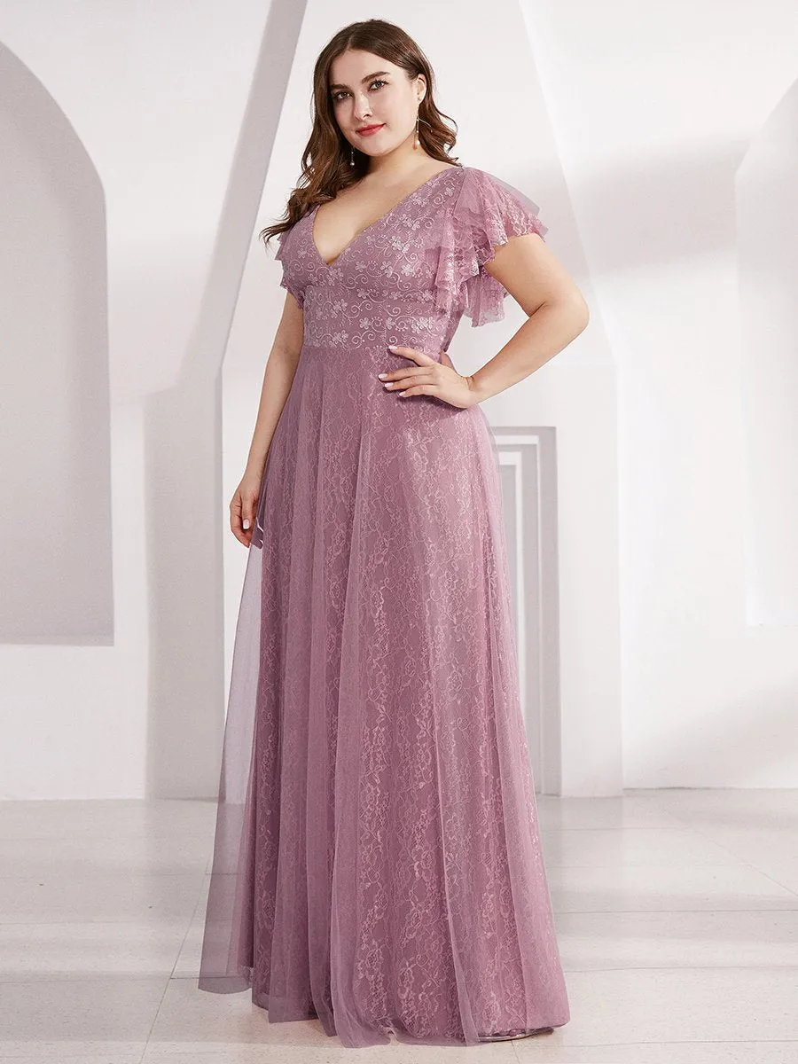 Ever-Pretty Double V-Neck Floor Length Wedding Dresses with Short Sleeve EP00857