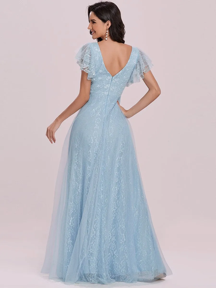 Ever-Pretty Double V-Neck Floor Length Wedding Dresses with Short Sleeve EP00857
